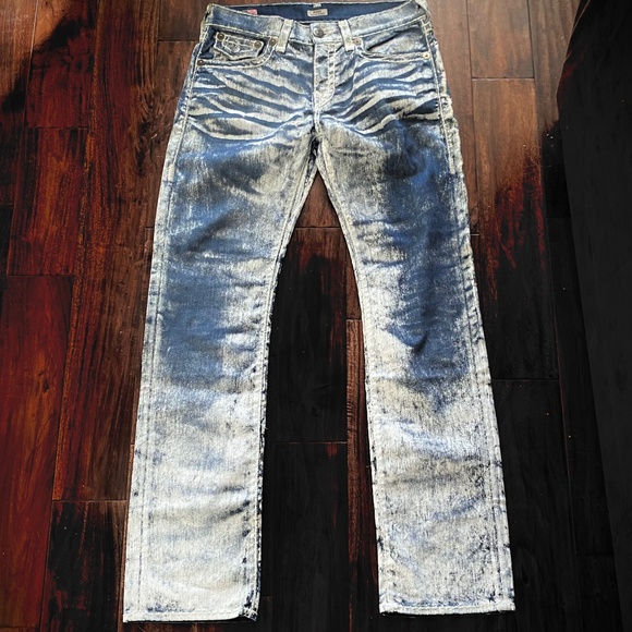 Mens True Religion Relaxed Straight Blue/White Jeans